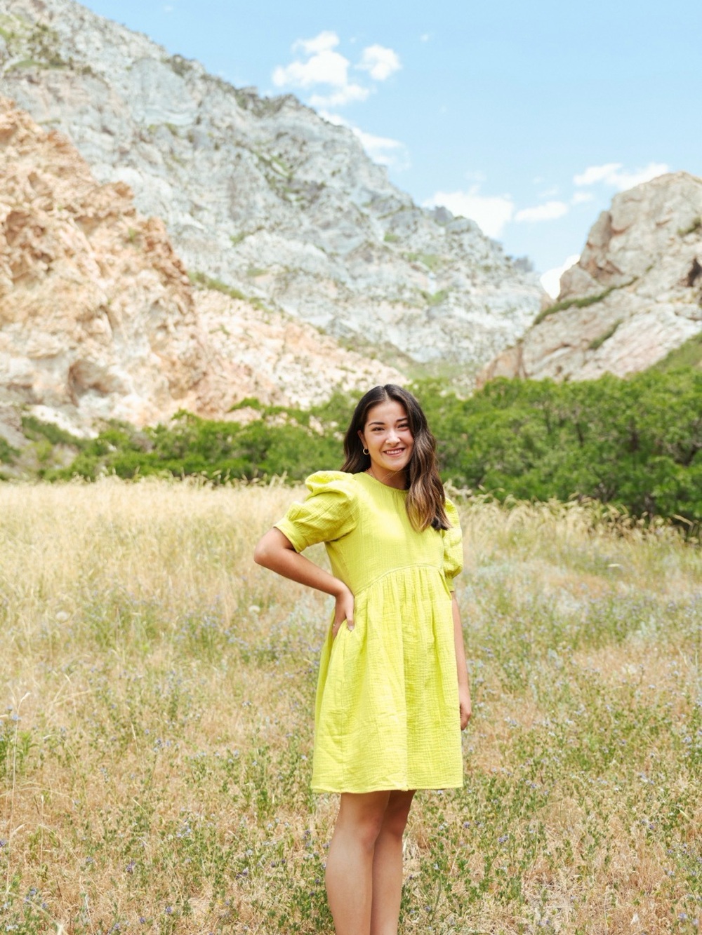 &Merci Lime Green Puff Sleeve Dress